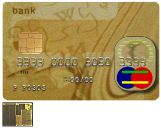 EMV Smartcard showing contact area and image of microchip