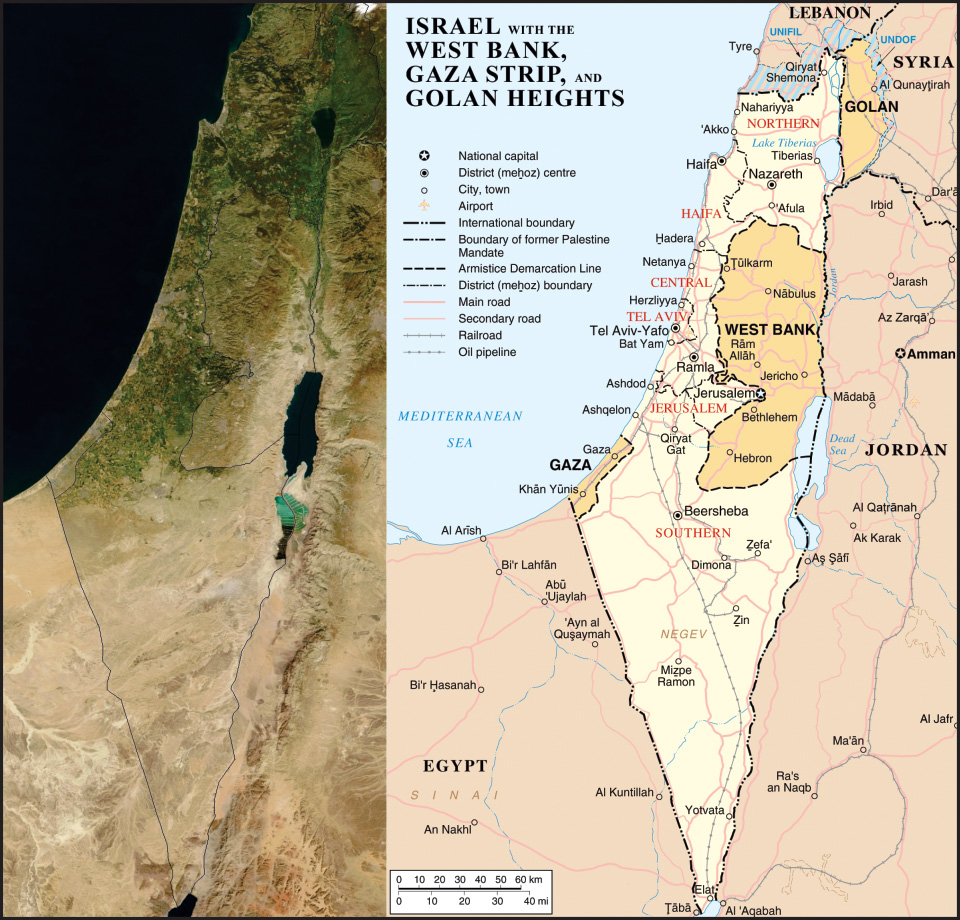 Map of Israel with Satellite image, Wikipedia