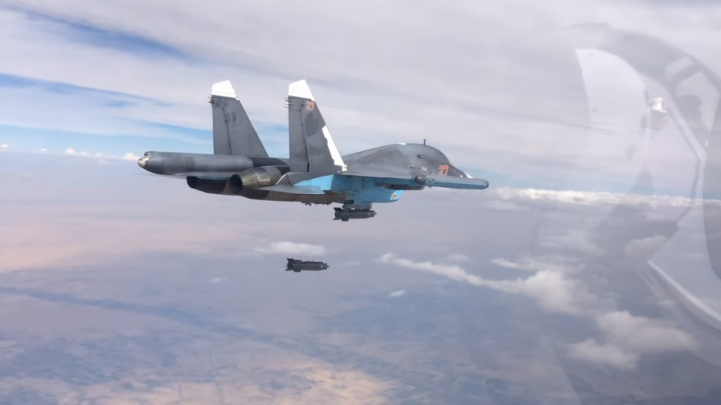 Russian Su-34 conducting airstrike in Syria, from mil,ru