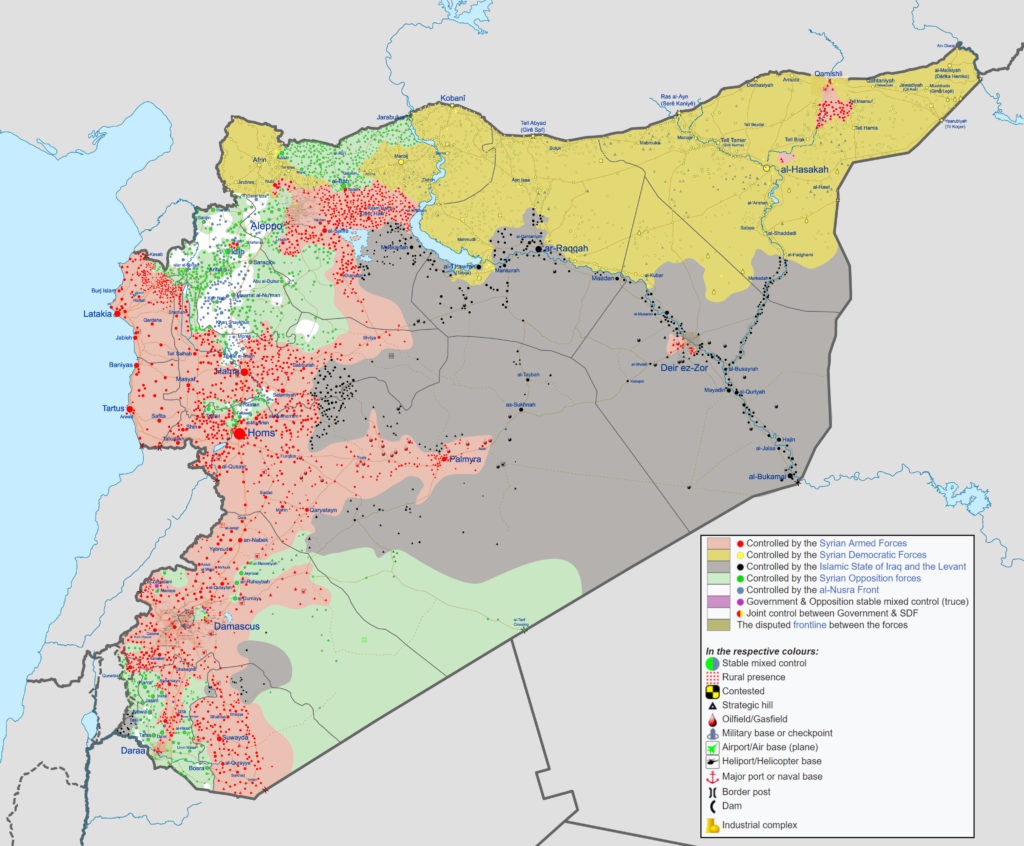 Syrian Civil War map, modified Wikipedia image