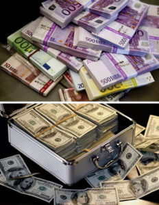 Euro & USD money stacks, Pixabay images